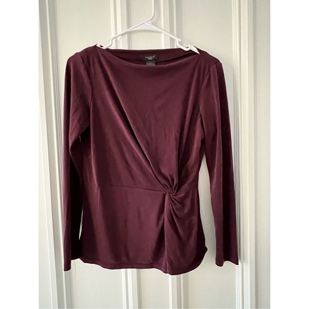 Ann Taylor Factory maroon knotted front blouse SP
